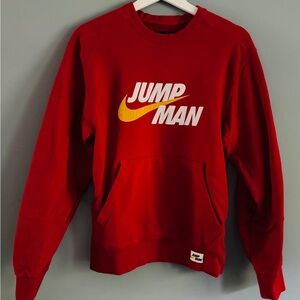 Jordan Jump Man Red Crewneck Sweatshirt with Yellow Swoosh